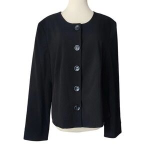 FRANCESS RITA Button Front Black Career Blazer Women's Size 12 Suit Jacket‎